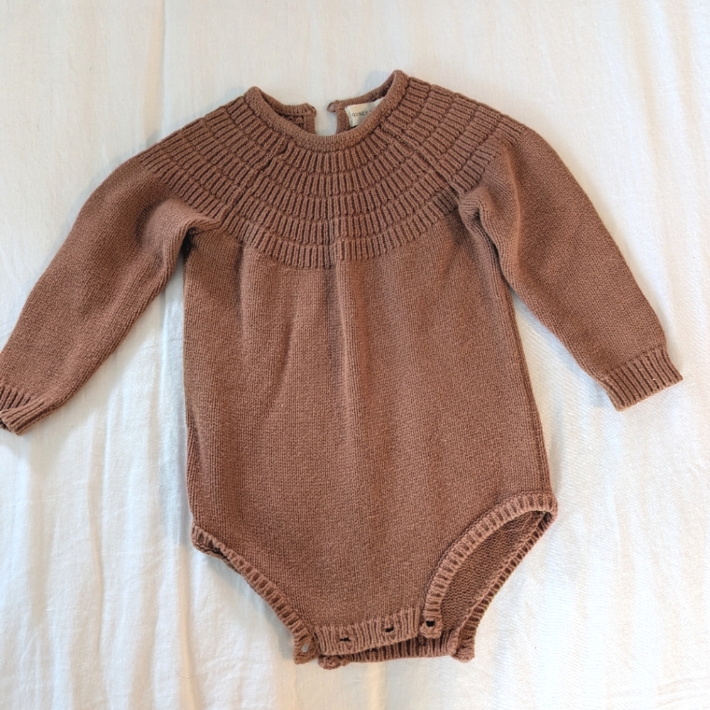 Quincy Mae Knit Romper with Circular Yoke cinnamon
